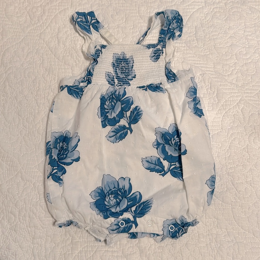 6-12 Months Janie And Jack Baby Girl Romper Blue White Floral